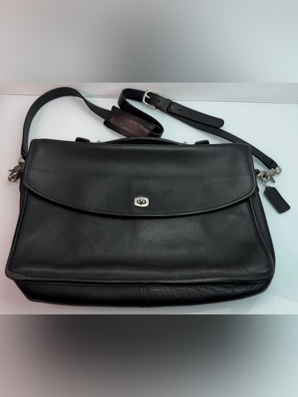 VTG COACH 5265 LEXINGTON BLACK LEATHER BRIEFCASE LAPTOP MESSENGER BAG w/STRAP